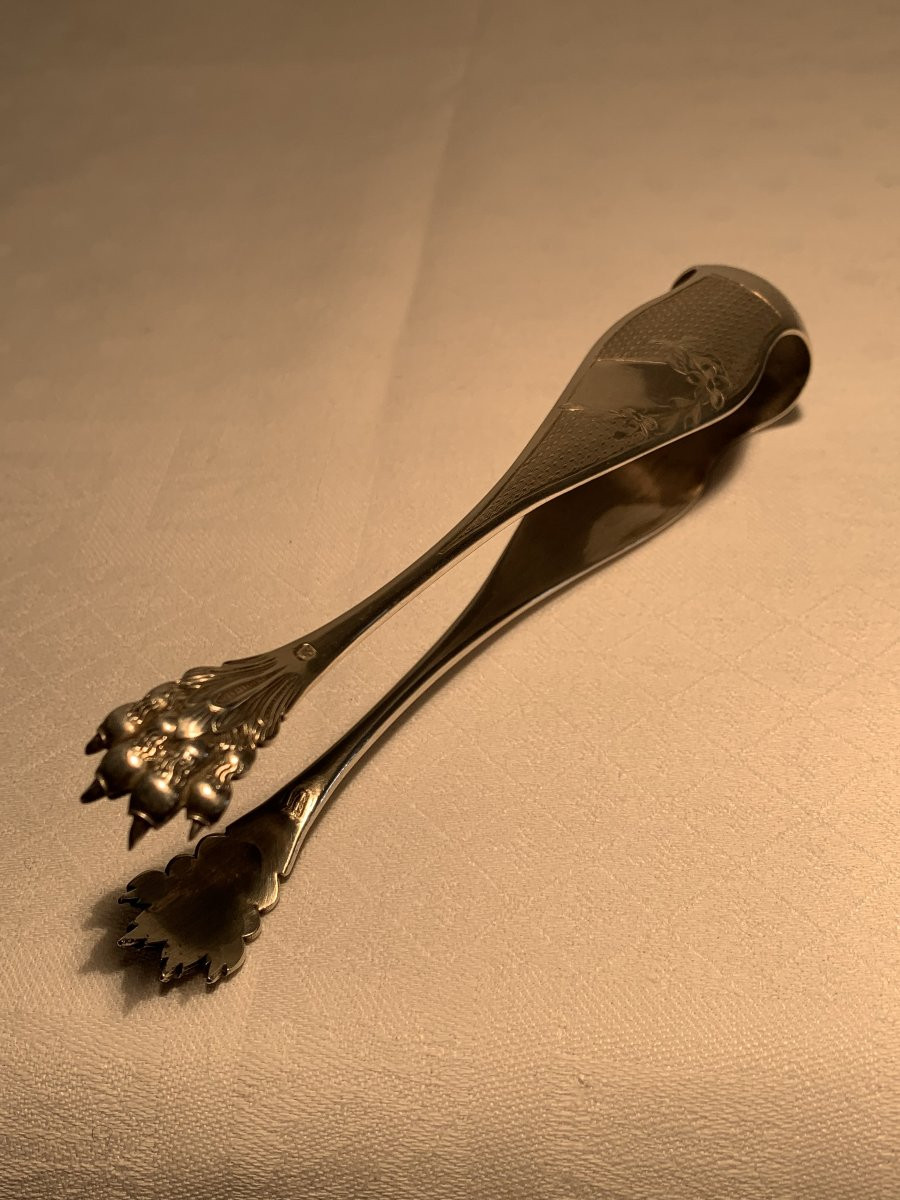 Pince à Sucre Argent Massif Minerve Pate de Lion XIX-photo-5