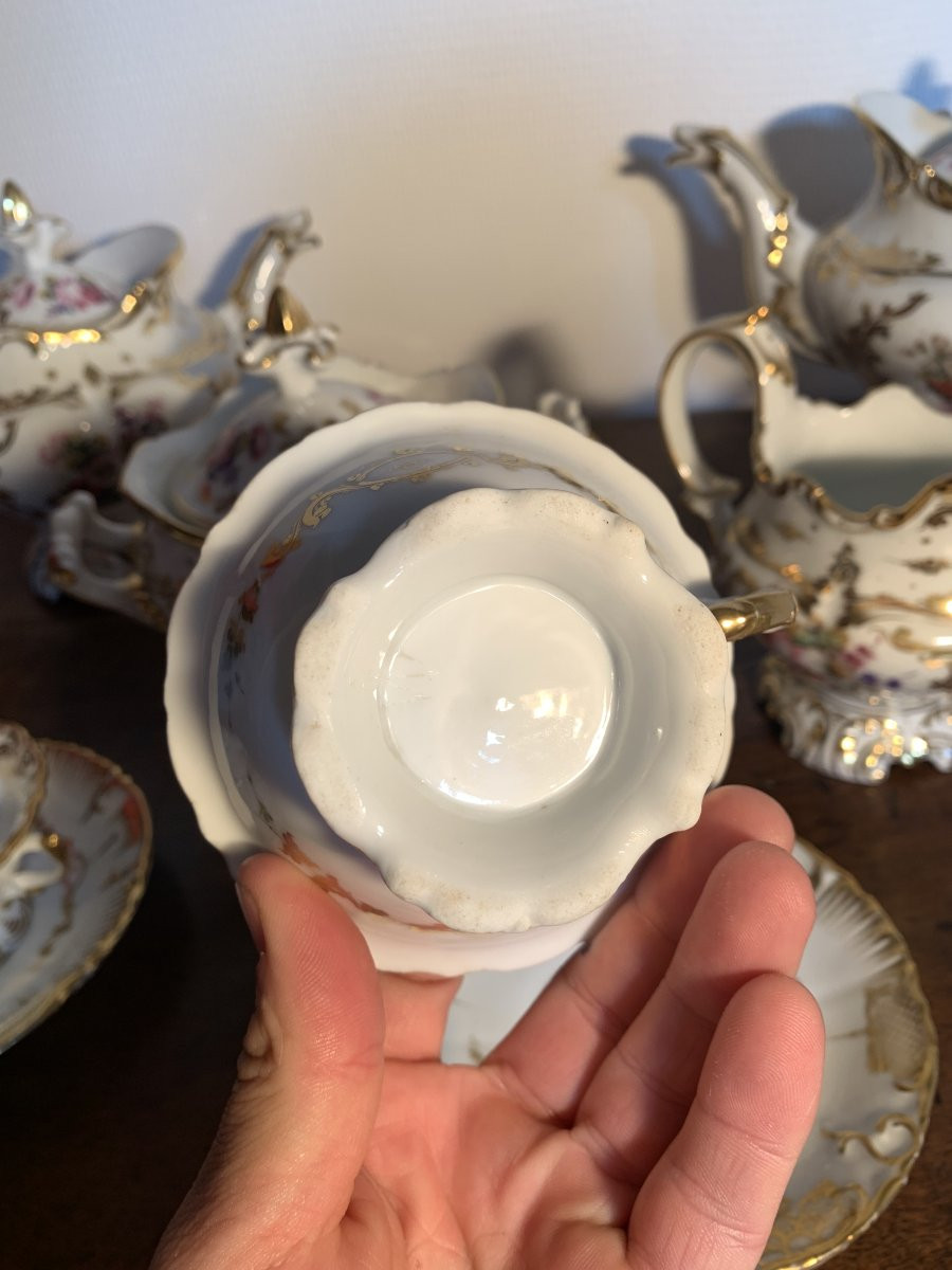 Service à café / thé Porcelaine de Paris Napoléon III décor floral-photo-2