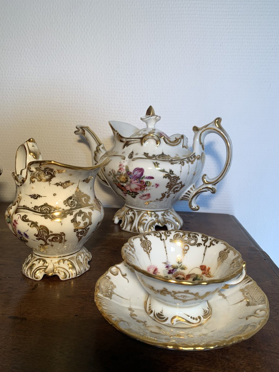 Service à café / thé Porcelaine de Paris Napoléon III décor floral-photo-4