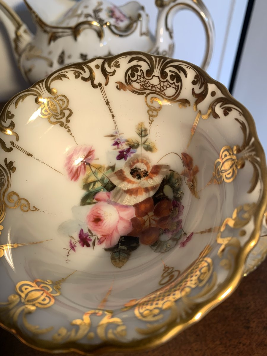 Service à café / thé Porcelaine de Paris Napoléon III décor floral-photo-4