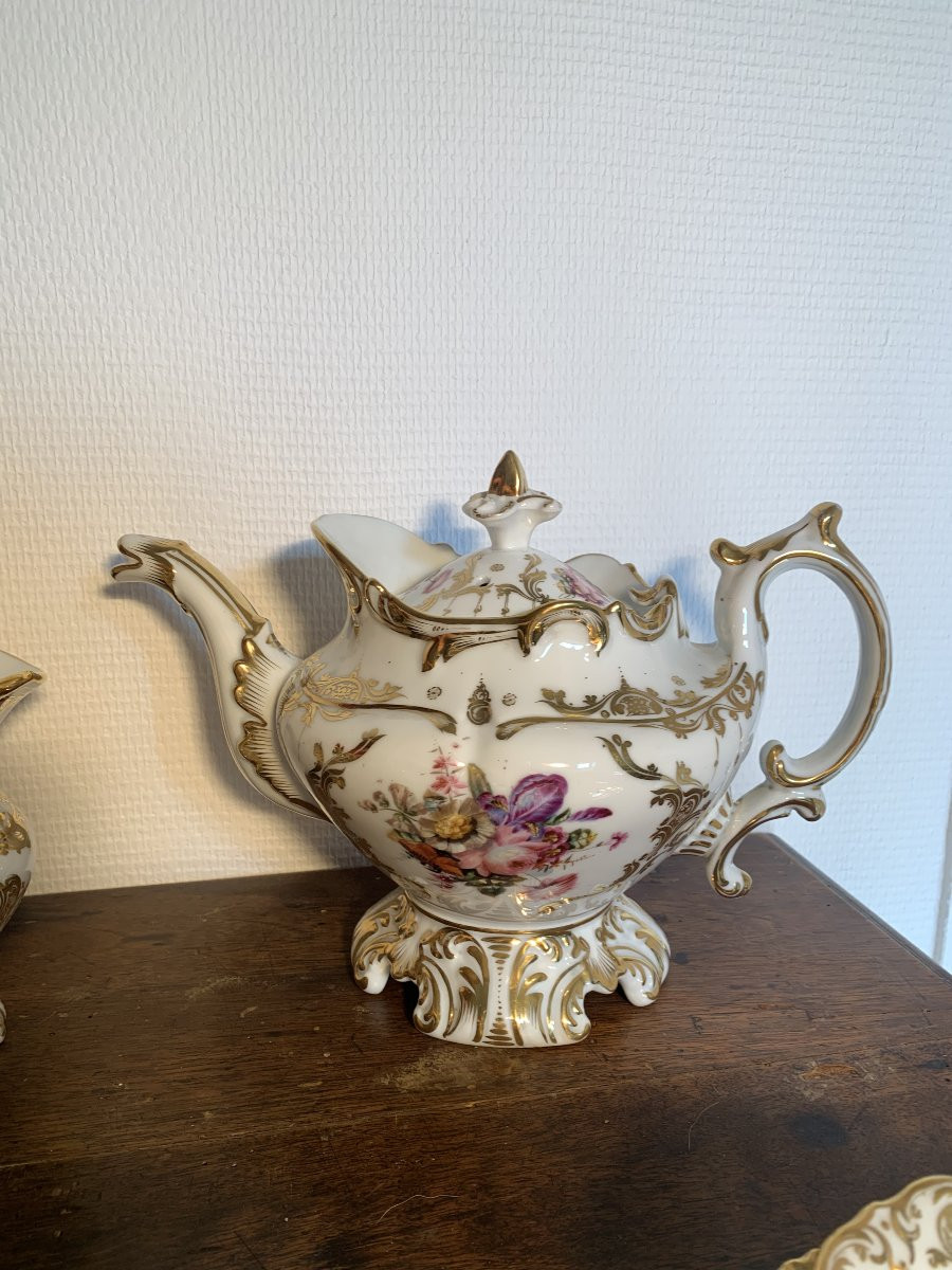 Service à café / thé Porcelaine de Paris Napoléon III décor floral-photo-6