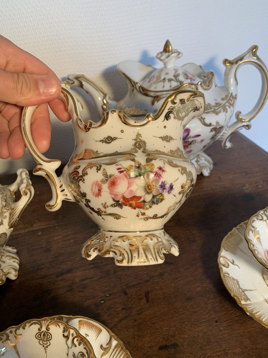 Service à café / thé Porcelaine de Paris Napoléon III décor floral-photo-7
