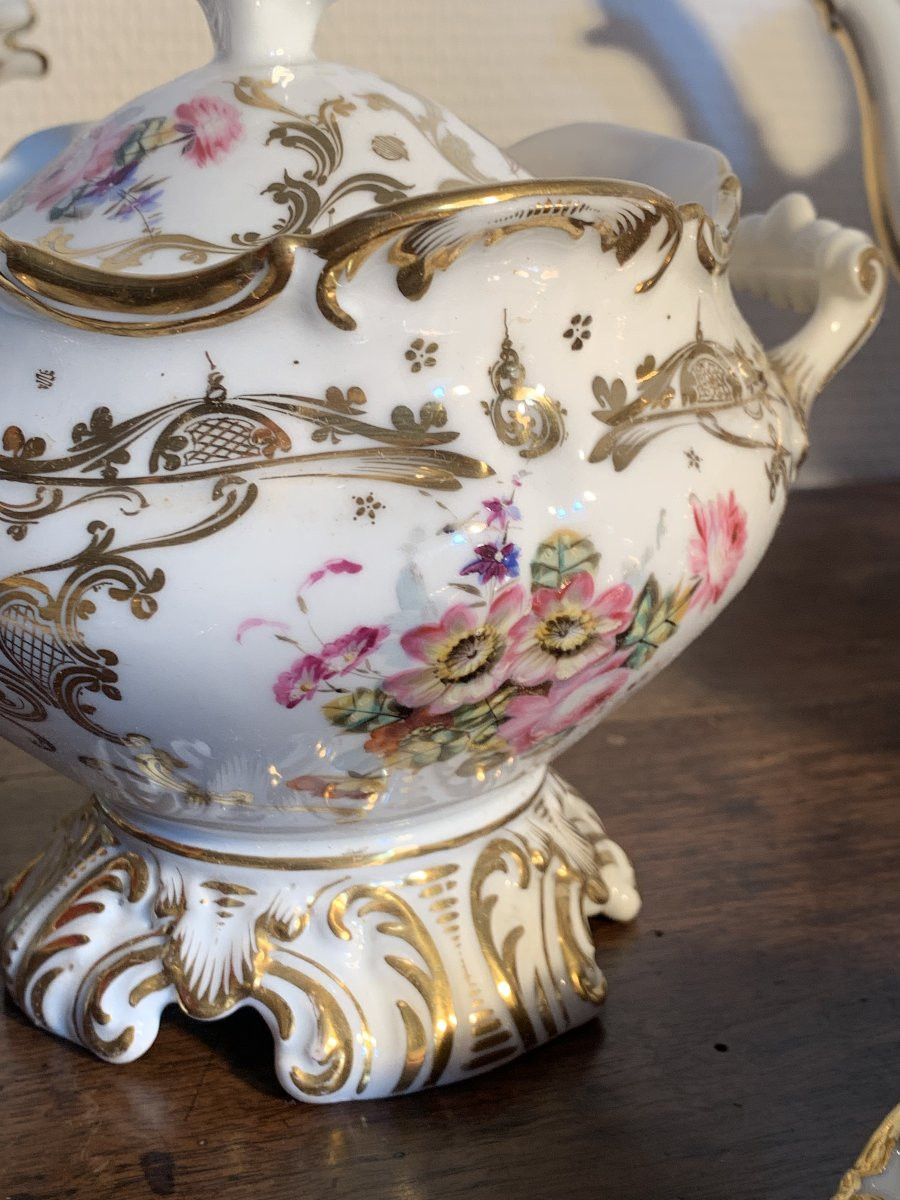 Service à café / thé Porcelaine de Paris Napoléon III décor floral-photo-8