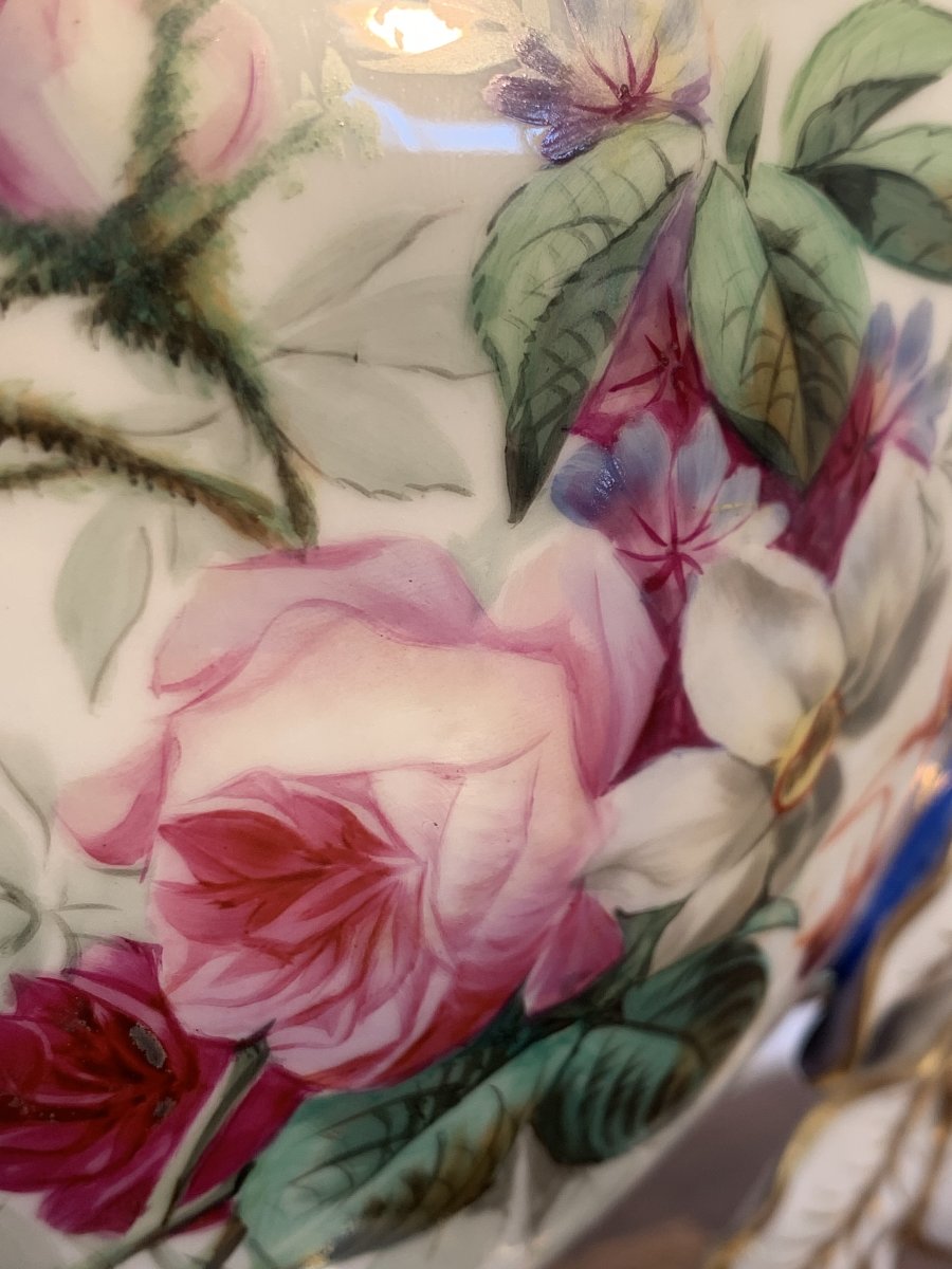 Paire Vase de Mariés Porcelaine Paris Napoléon III Floral-photo-2