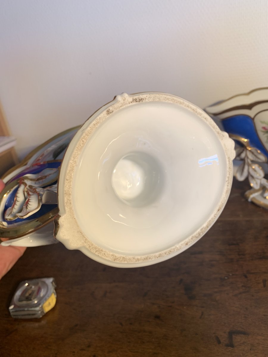 Paire Vase de Mariés Porcelaine Paris Napoléon III Floral-photo-1