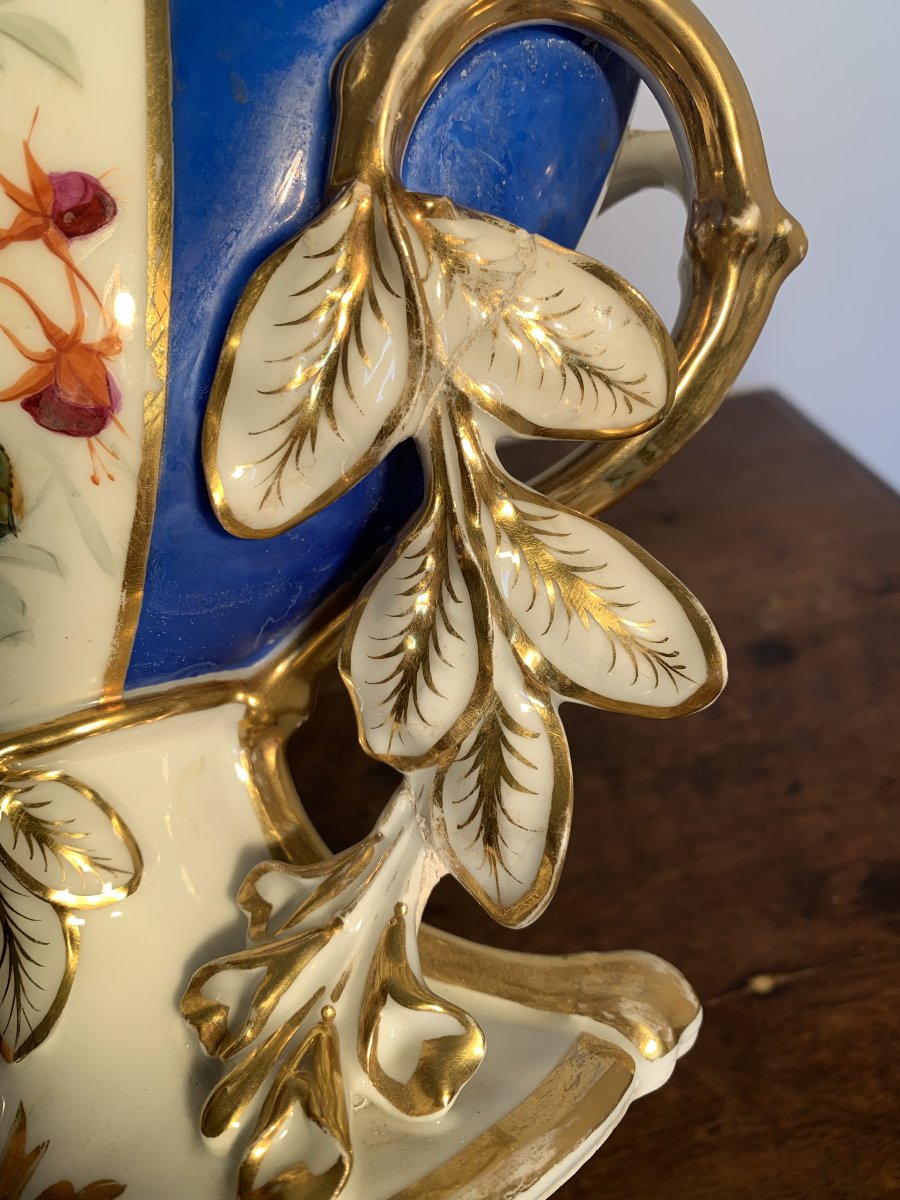 Paire Vase de Mariés Porcelaine Paris Napoléon III Floral-photo-5