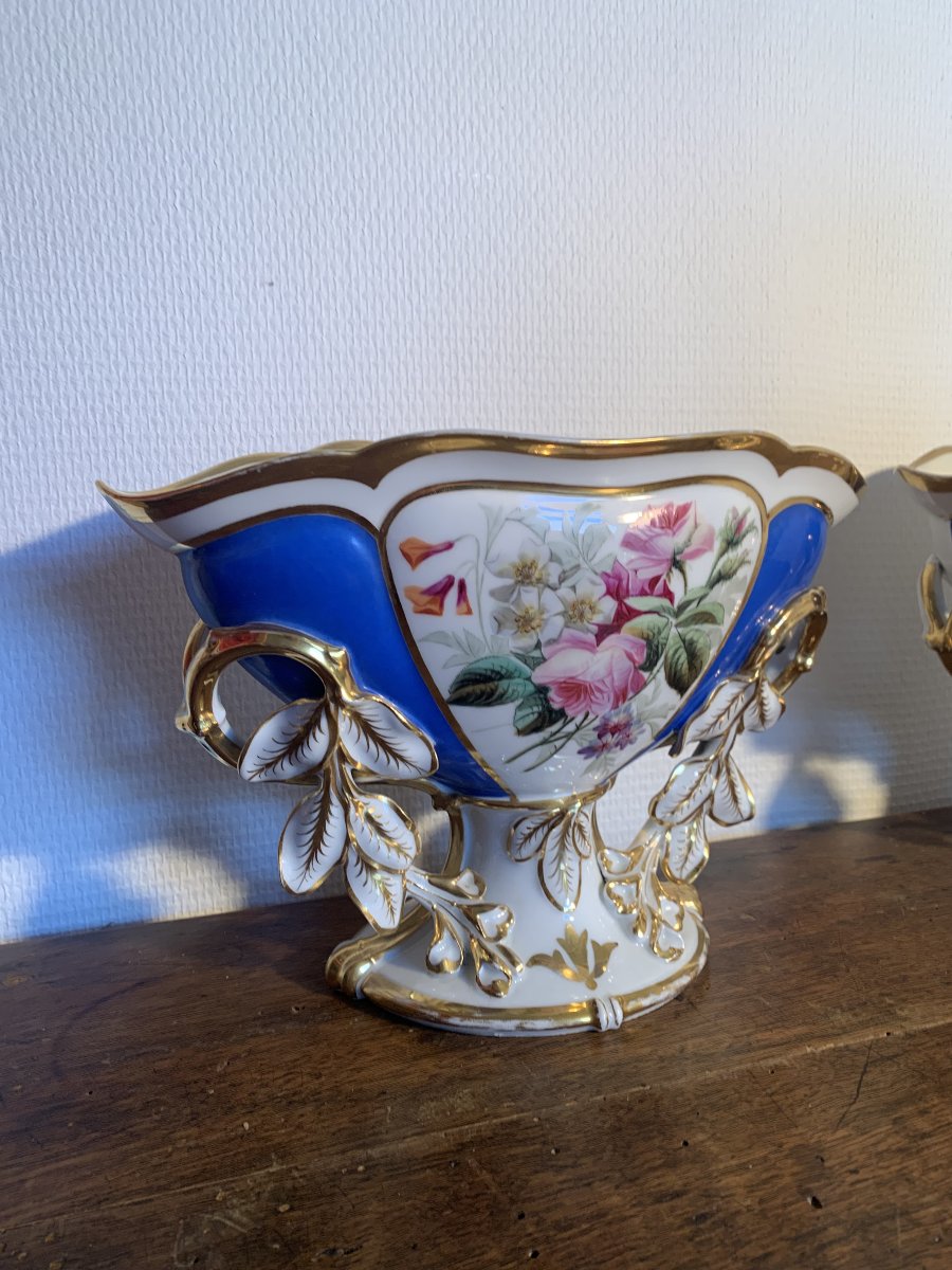 Paire Vase de Mariés Porcelaine Paris Napoléon III Floral-photo-7