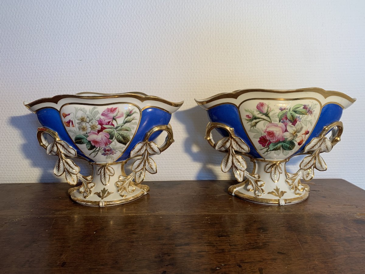 Paire Vase de Mariés Porcelaine Paris Napoléon III Floral-photo-8