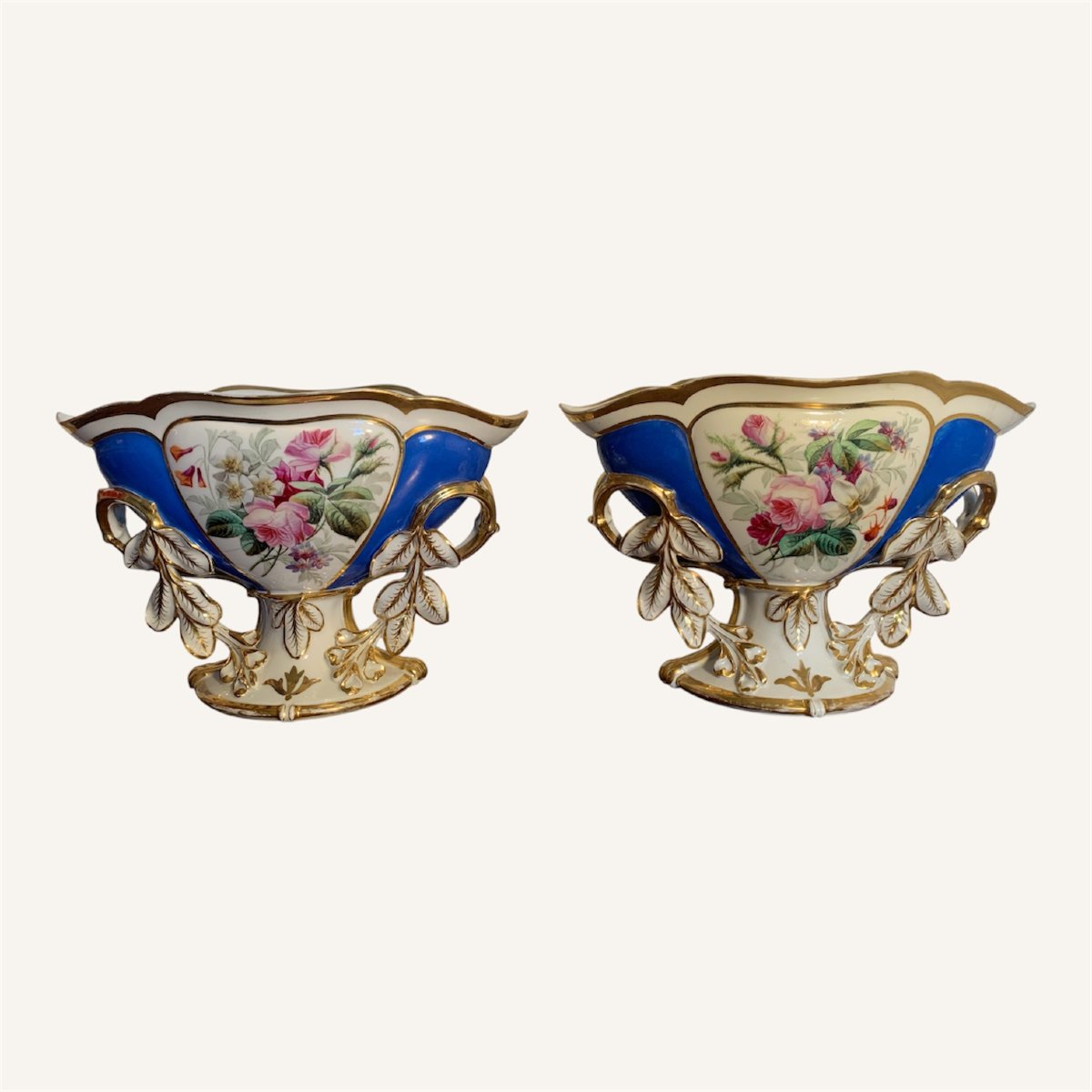 Paire Vase de Mariés Porcelaine Paris Napoléon III Floral