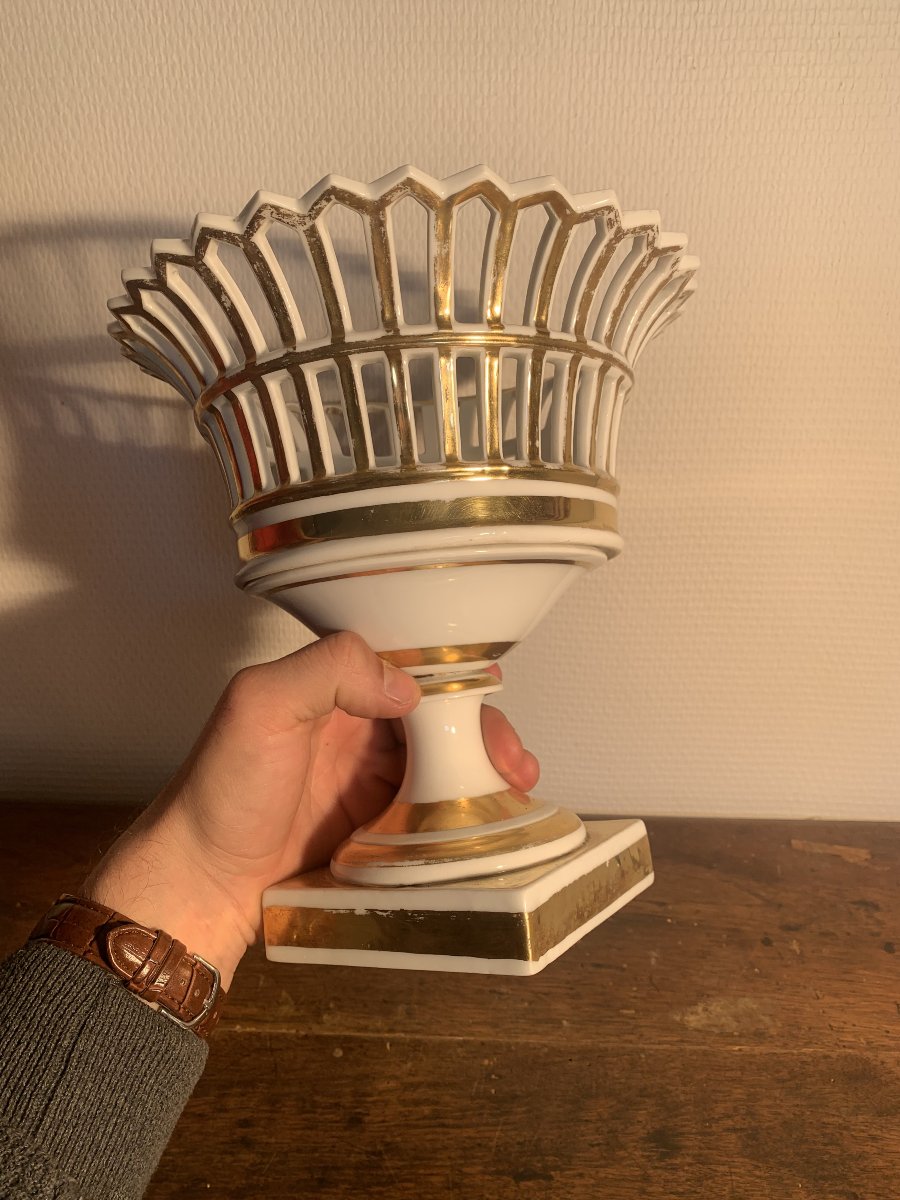 Coupe Corbeille Porcelaine Doré XIX-photo-2