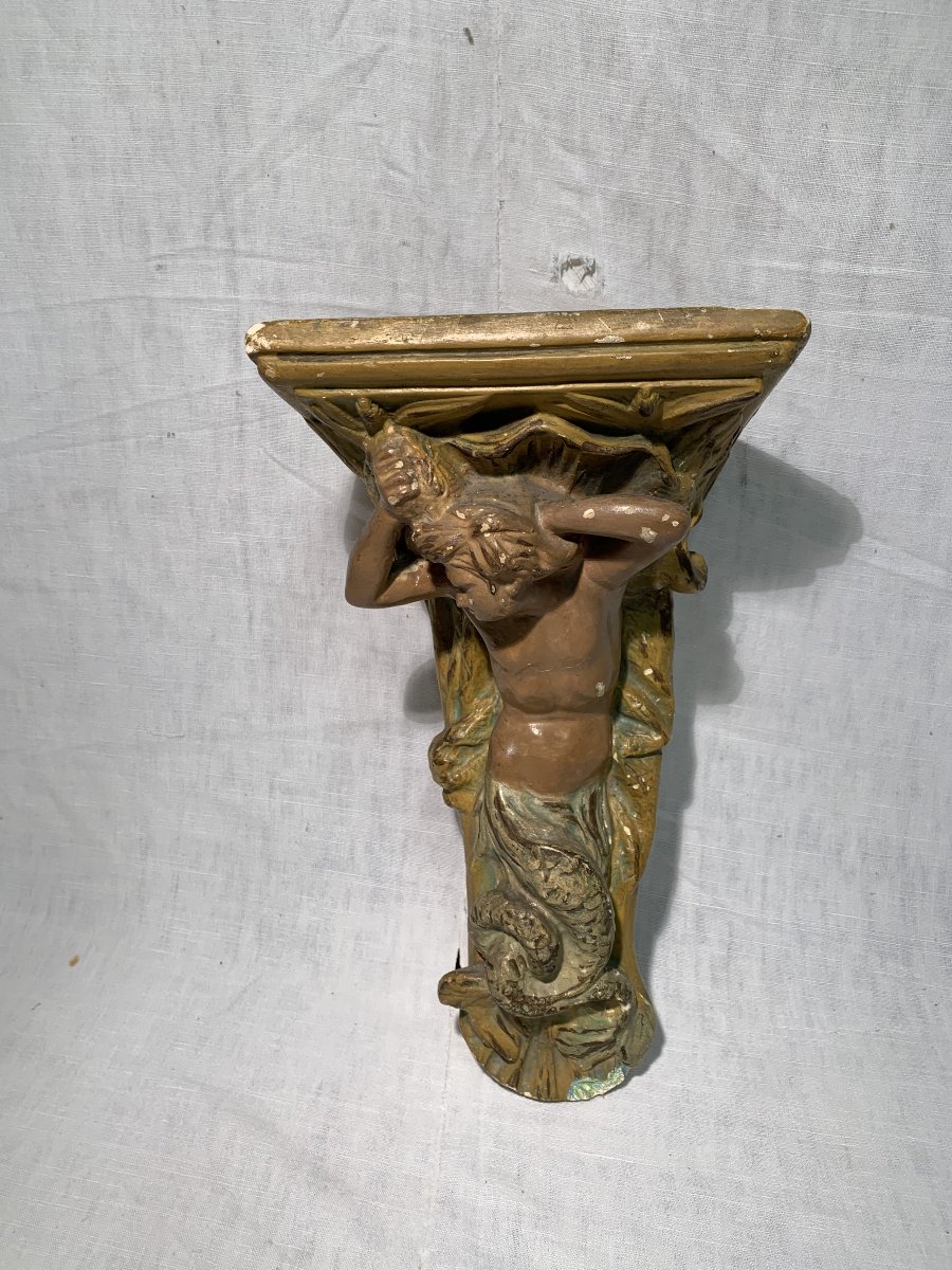 19th-century Antique Mermaid Wall Console, Plaster-photo-2
