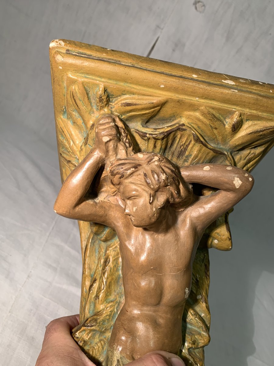 19th-century Antique Mermaid Wall Console, Plaster-photo-1
