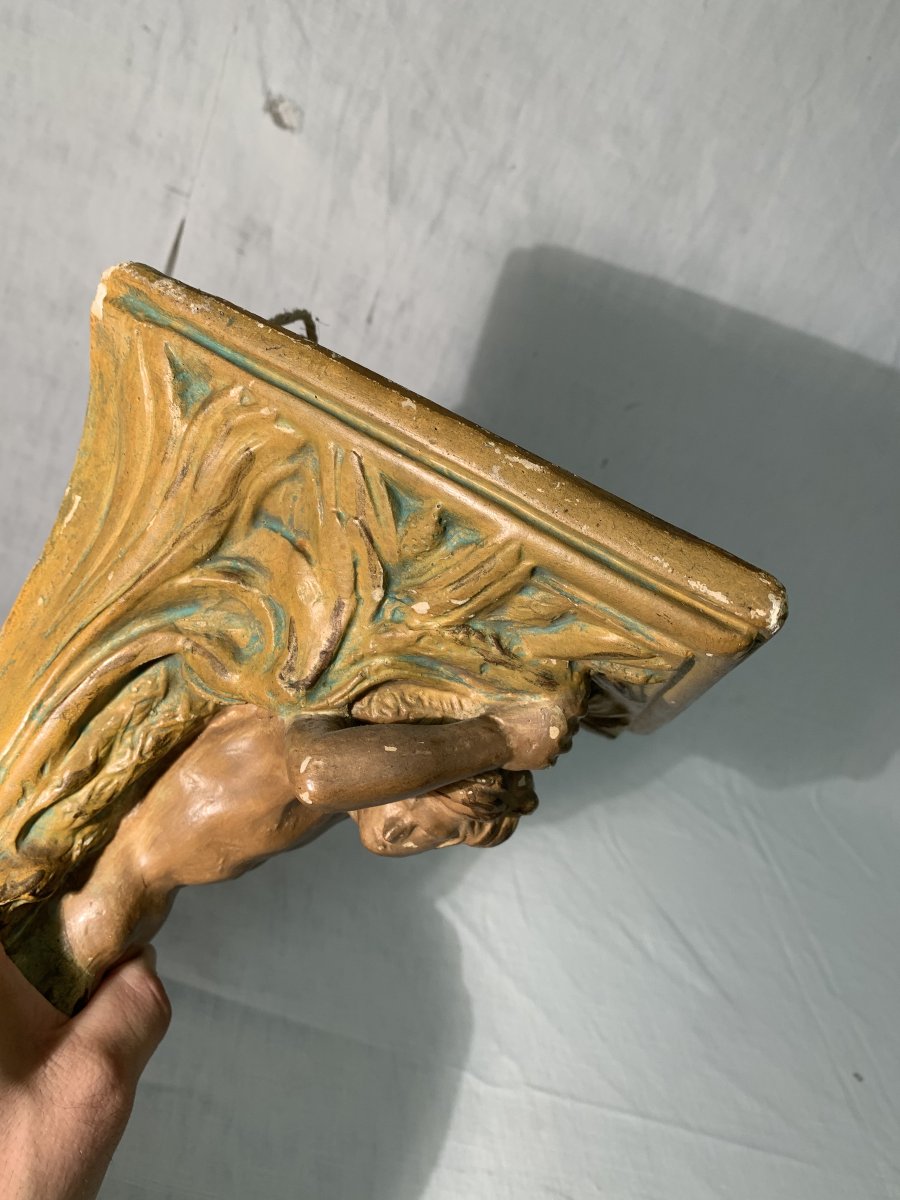 19th-century Antique Mermaid Wall Console, Plaster-photo-2
