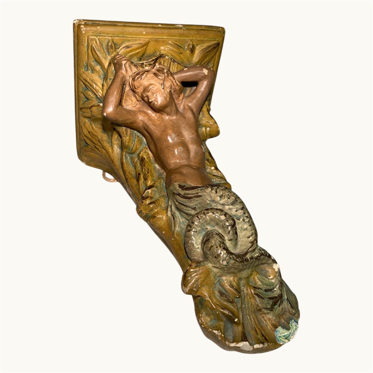 19th-century Antique Mermaid Wall Console, Plaster