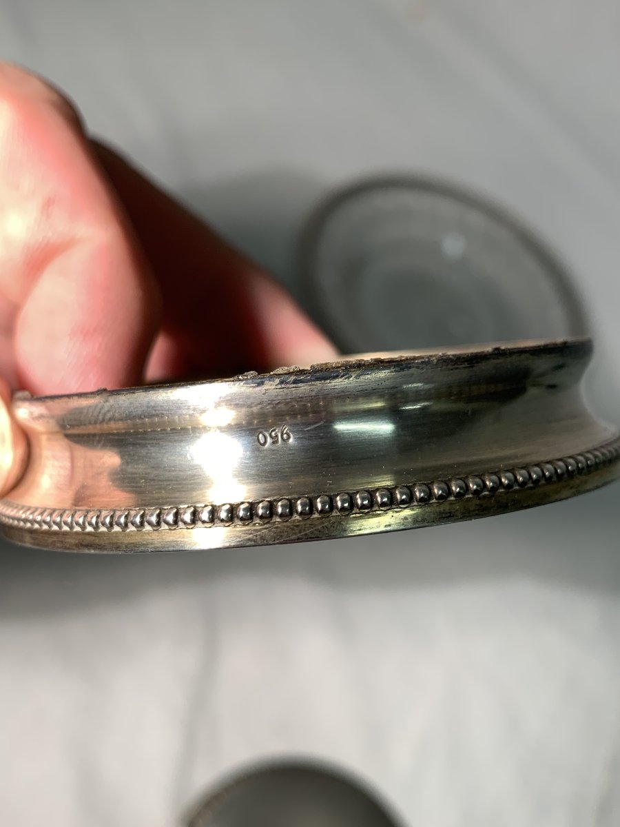 950 Sterling Silver Butter Dish With Cut Crystal-photo-3