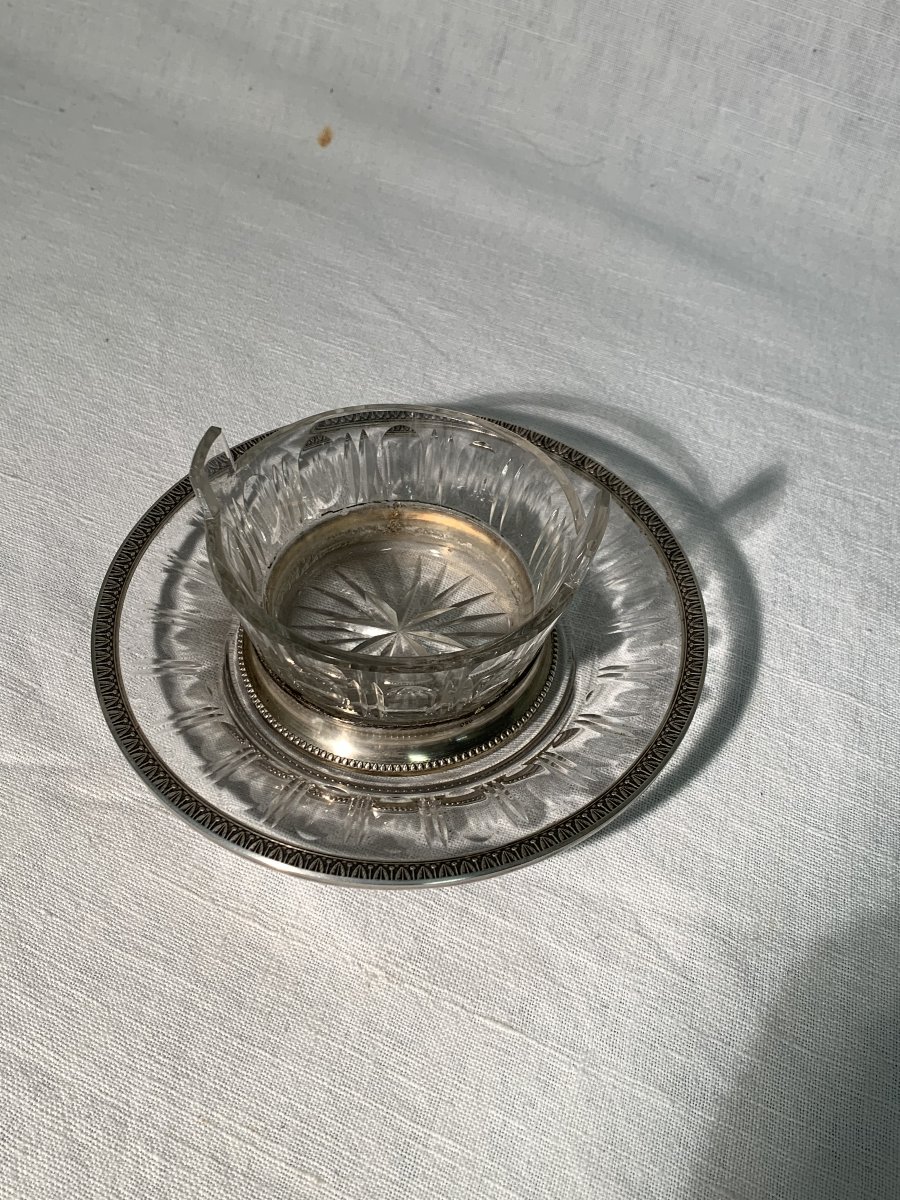 950 Sterling Silver Butter Dish With Cut Crystal-photo-1