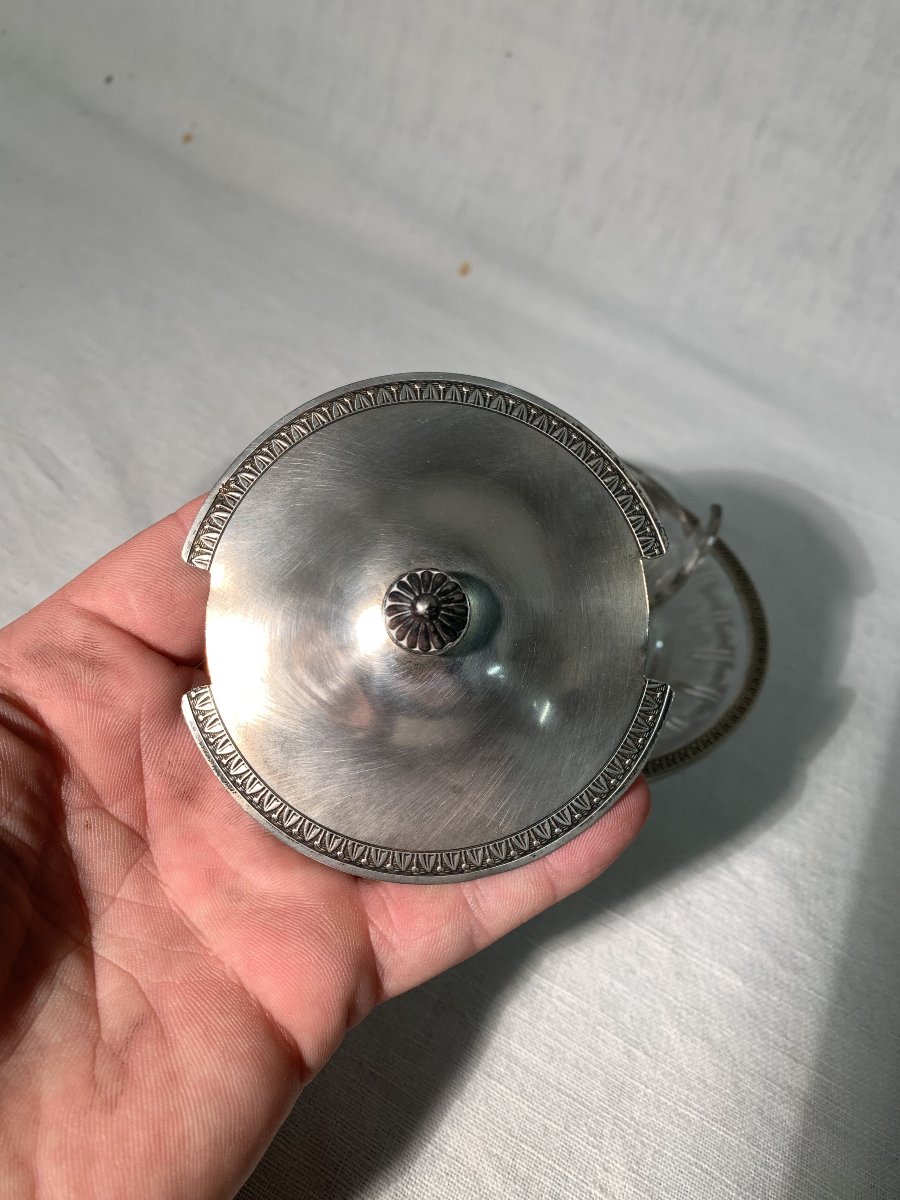 950 Sterling Silver Butter Dish With Cut Crystal-photo-4