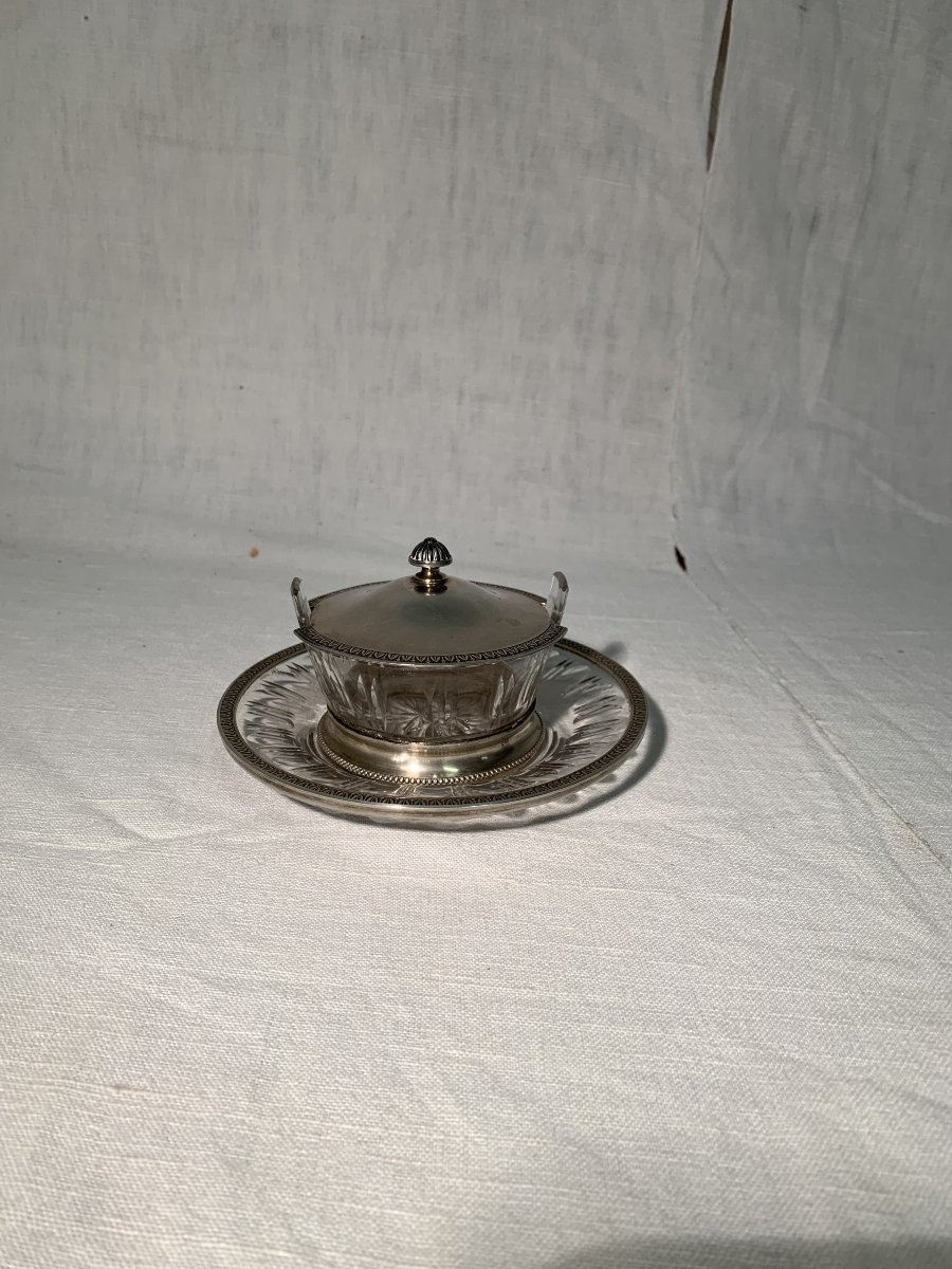 950 Sterling Silver Butter Dish With Cut Crystal-photo-6