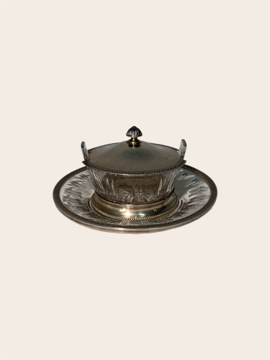950 Sterling Silver Butter Dish With Cut Crystal