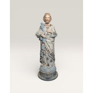 Statue Saint Joseph Biscuit Polychrome XIX