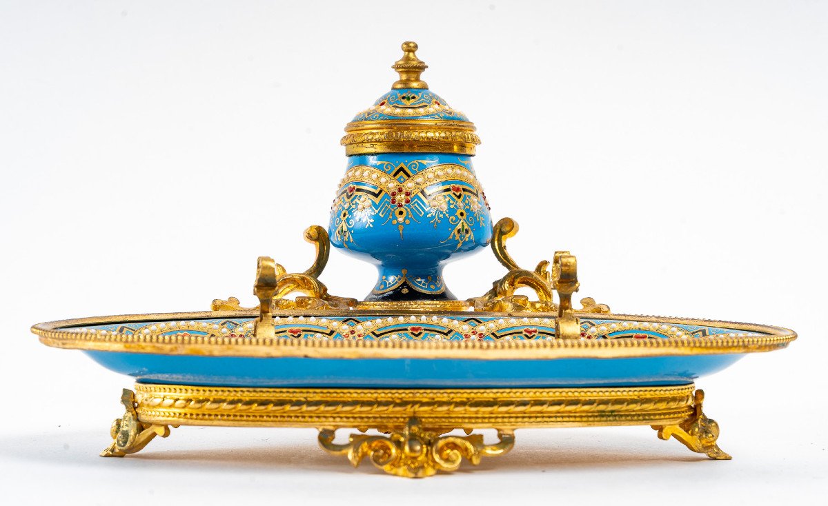 Maison Giroux encrier d'époque Napoléon III En Porcelaine émaillée.-photo-1