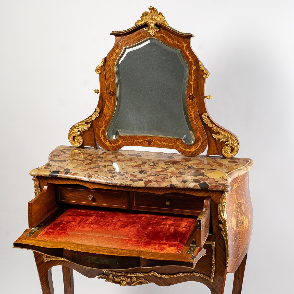 Louis XV Style Dressing Table With Floral Marquetry.circa 1880.-photo-4