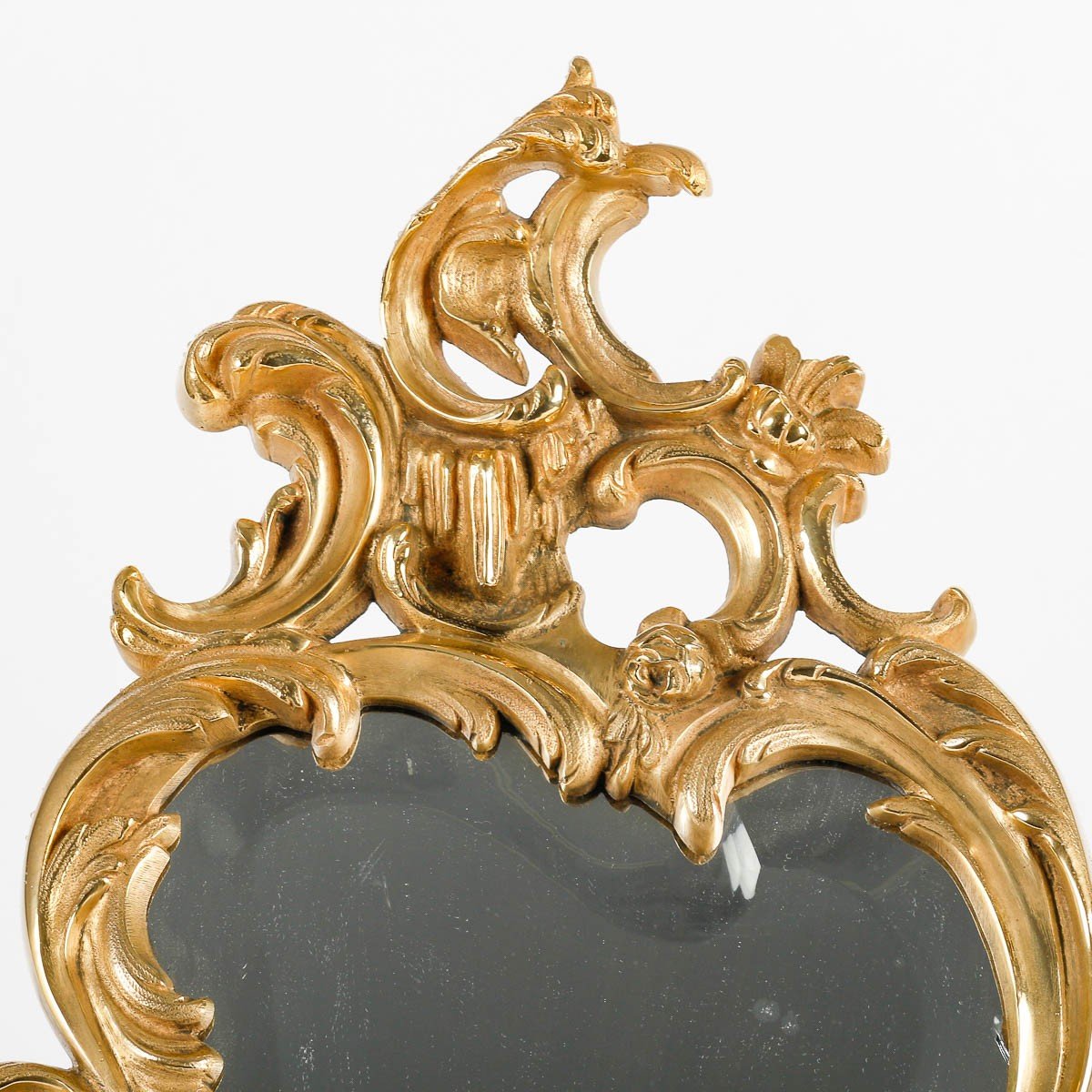Miroir De Table Rocaille En Bronze Doré Et Patiné Au Petit Cupidon. XIXe Siècle.-photo-4