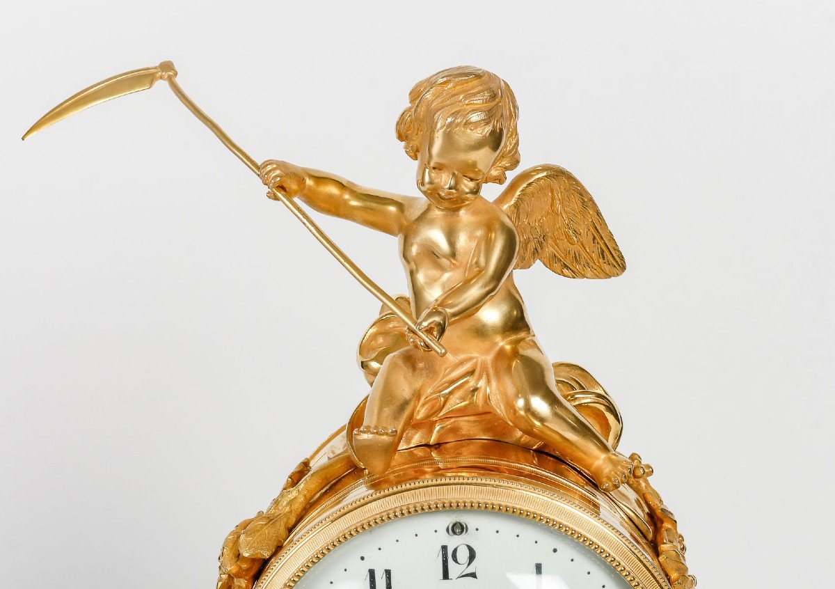 Leroy, In Paris - The Four Seasons. Portico Clock In White Marble And Gilt Bronze. Circa 1870-photo-2