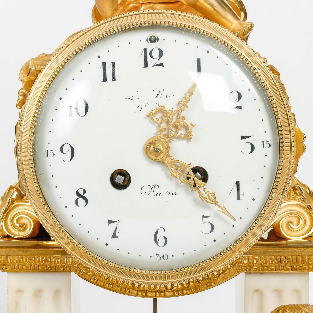 Leroy, In Paris - The Four Seasons. Portico Clock In White Marble And Gilt Bronze. Circa 1870-photo-3