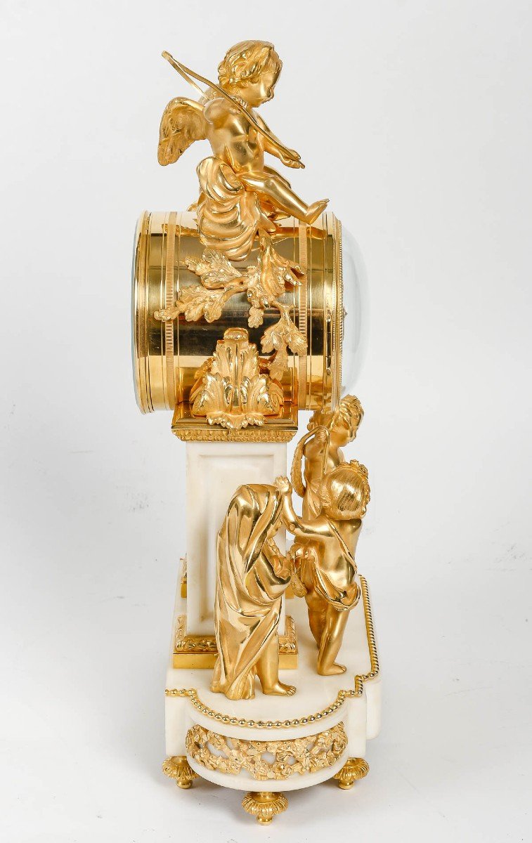Leroy, In Paris - The Four Seasons. Portico Clock In White Marble And Gilt Bronze. Circa 1870-photo-2