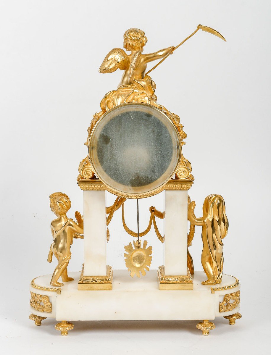 Leroy, In Paris - The Four Seasons. Portico Clock In White Marble And Gilt Bronze. Circa 1870-photo-3