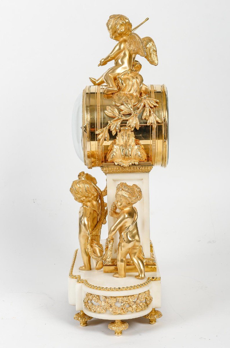 Leroy, In Paris - The Four Seasons. Portico Clock In White Marble And Gilt Bronze. Circa 1870-photo-4