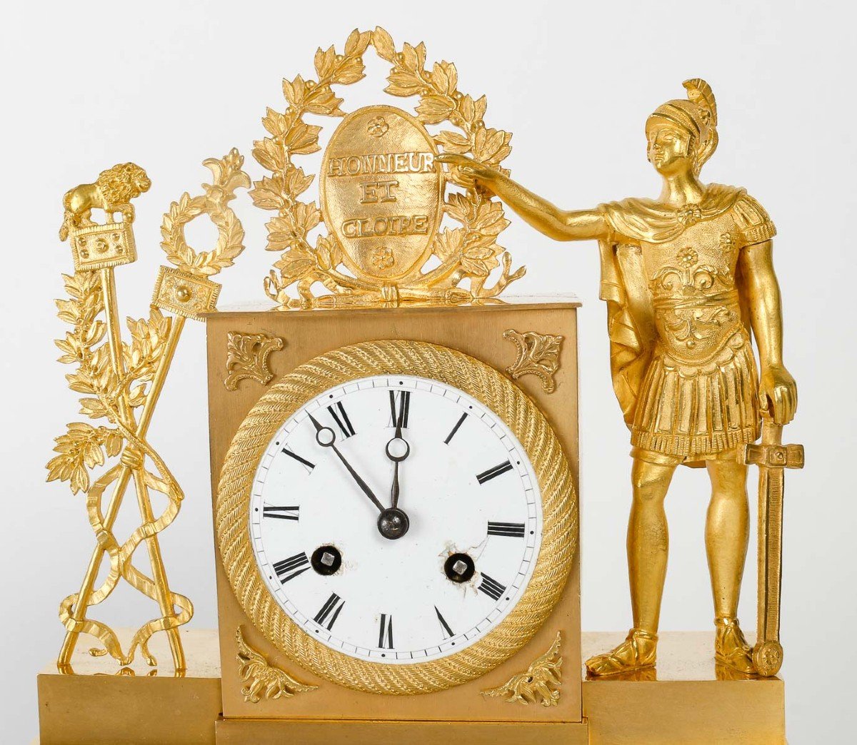 Honor And Glory. Empire Clock With Martial Subject In Chiseled And Gilded Bronze. Circa 1810-photo-4