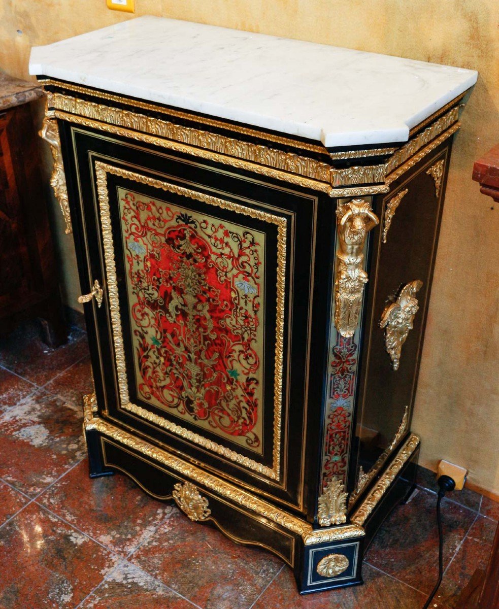 Pretot (1812-1855)-cabinet At Support Height In Boulle Polychrome Marquetry With Atlantes-photo-2