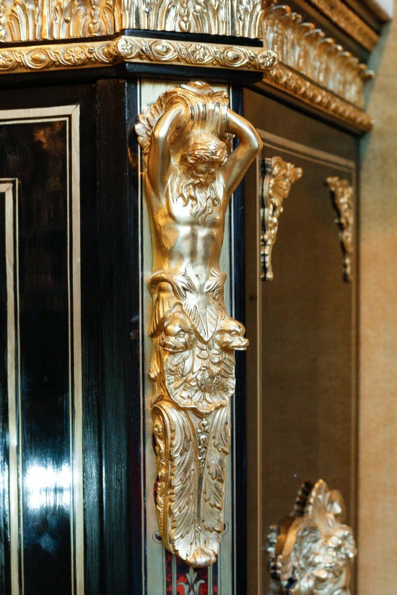 Pretot (1812-1855)-cabinet At Support Height In Boulle Polychrome Marquetry With Atlantes-photo-3