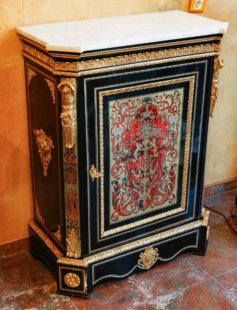 Pretot (1812-1855)-cabinet At Support Height In Boulle Polychrome Marquetry With Atlantes-photo-4
