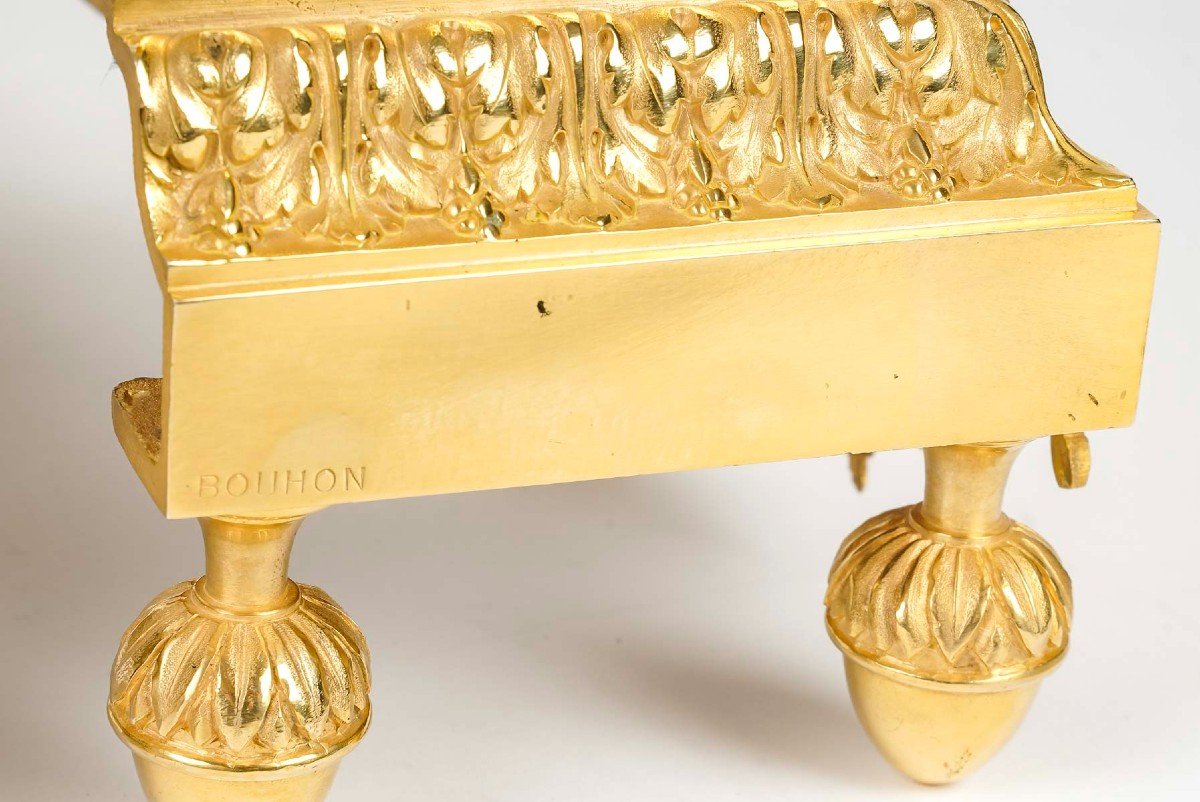 Bouhon, à Paris-paire De Chenets En Bronze Doré. Circa 1870.-photo-3