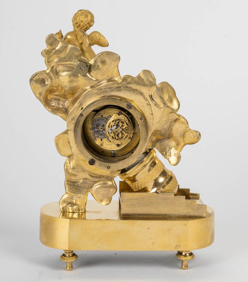 "gare.la Bombe"- Pendulette En Bronze Doré d'Epoque Consulat Signée Bastien-photo-3