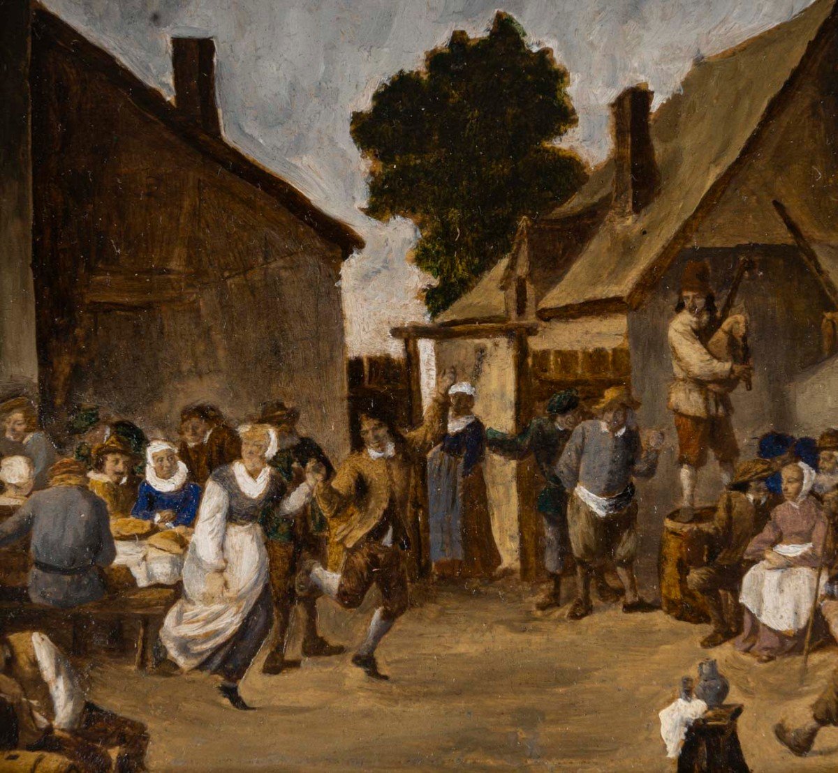 Fête Villageoise, d'Après Teniers- Tableautin XIXe-photo-3