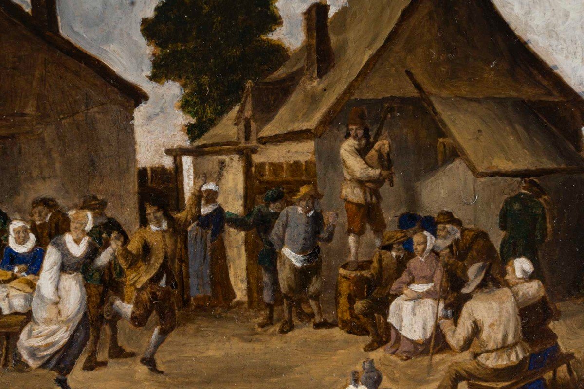 Fête Villageoise, d'Après Teniers- Tableautin XIXe-photo-1