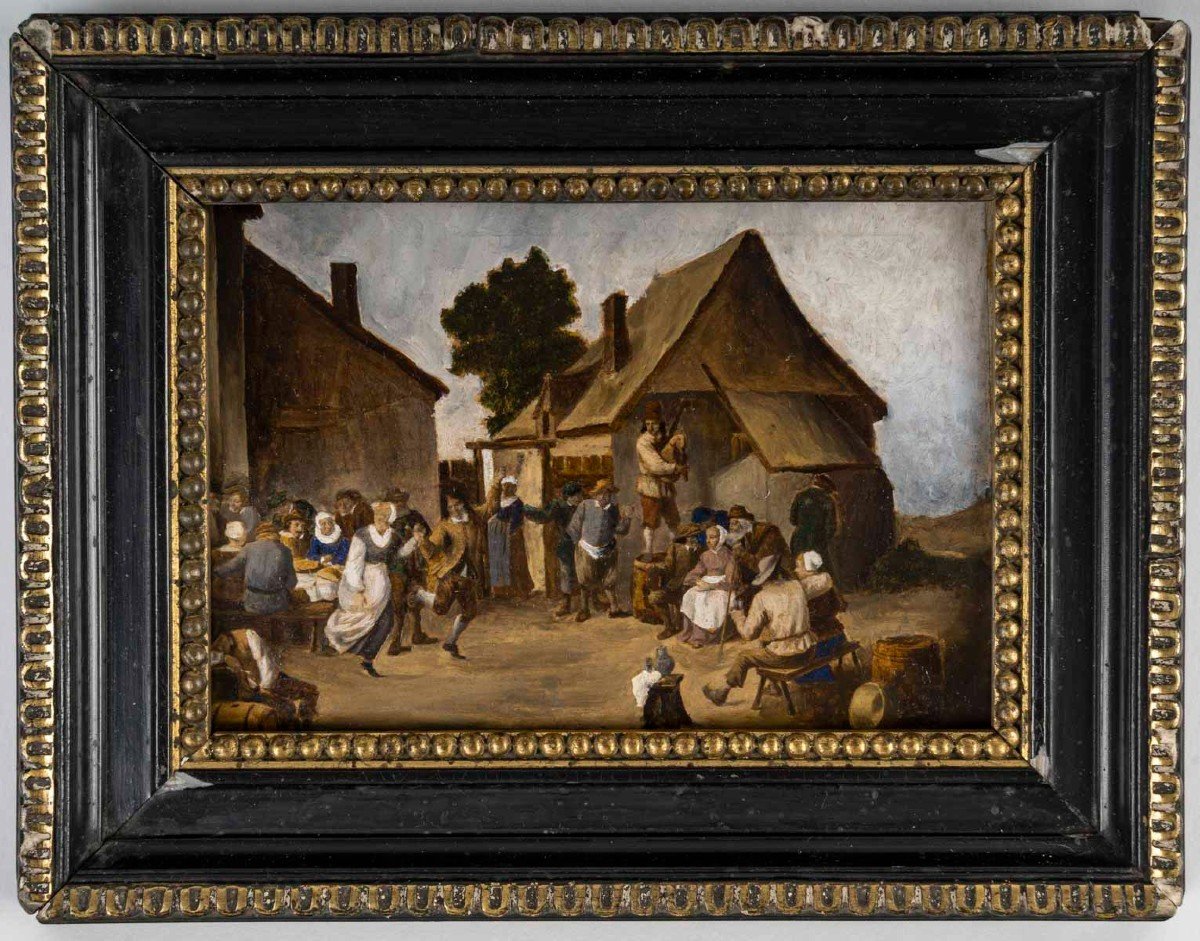 Fête Villageoise, d'Après Teniers- Tableautin XIXe