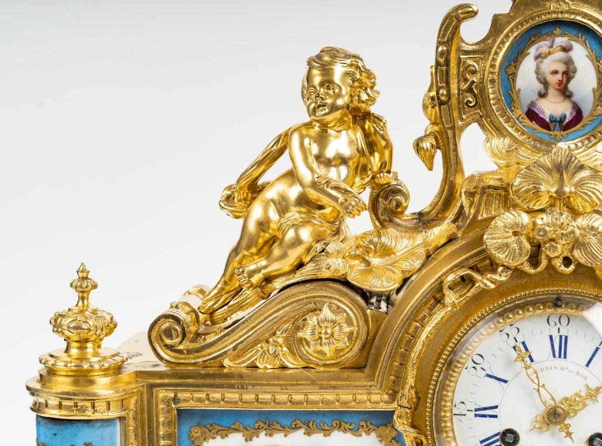 Bourdin, Horloger Du Roy- Pendule Epoque Restauration En Bronze Doré Et Porcelaine De Sèvres-photo-3