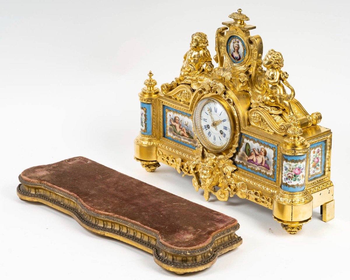 Bourdin, Horloger Du Roy- Pendule Epoque Restauration En Bronze Doré Et Porcelaine De Sèvres-photo-7