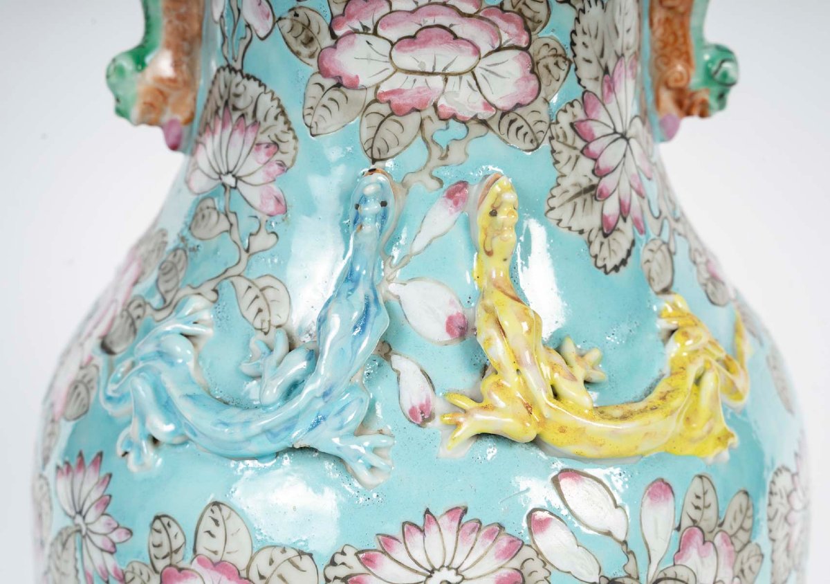 China (canton Porcelain) - Ornamental Vase With Dragon Lizards, 20th Century-photo-2