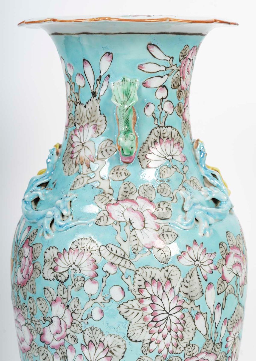 China (canton Porcelain) - Ornamental Vase With Dragon Lizards, 20th Century-photo-4
