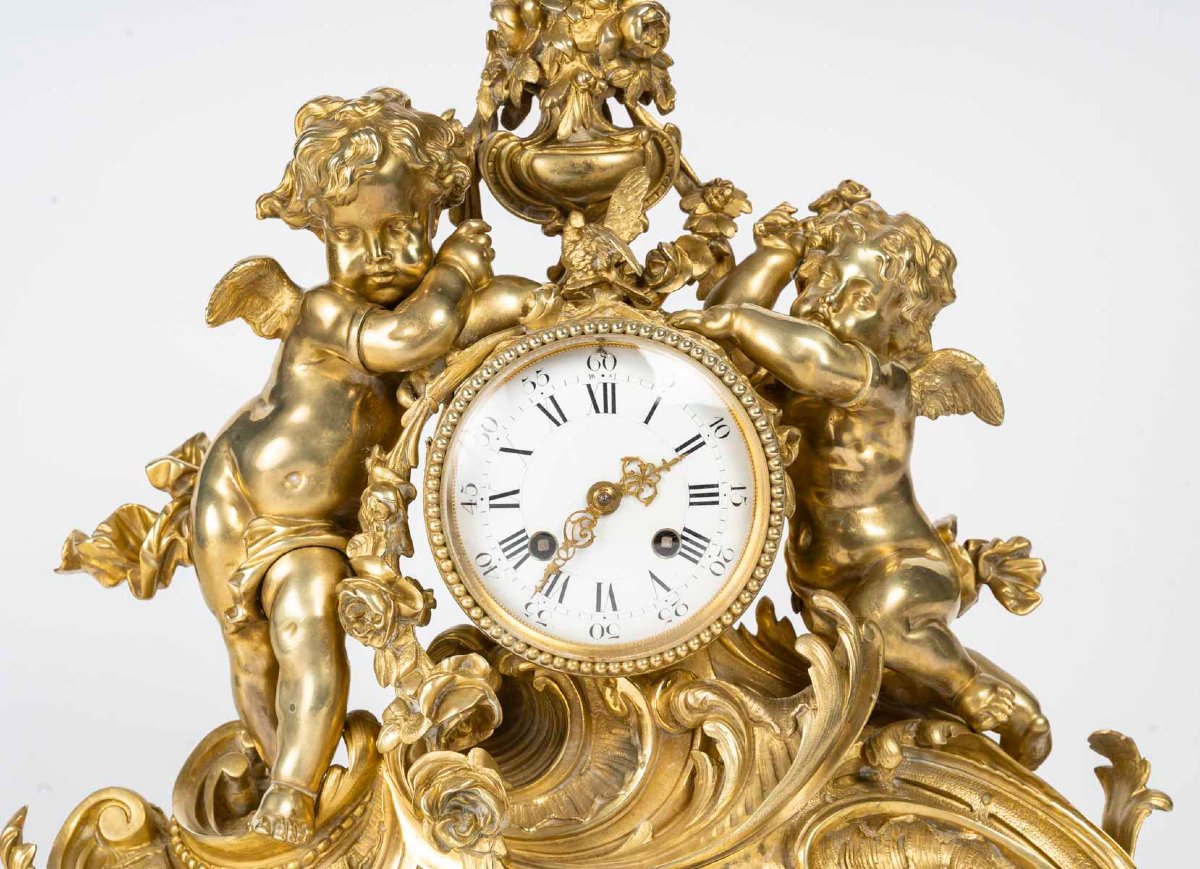 Neo-louis XV Gilt Bronze Clock With Spring Genies. Circa 1880-photo-2