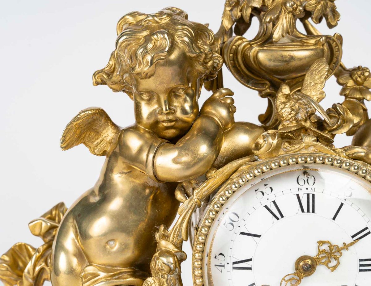 Neo-louis XV Gilt Bronze Clock With Spring Genies. Circa 1880-photo-3