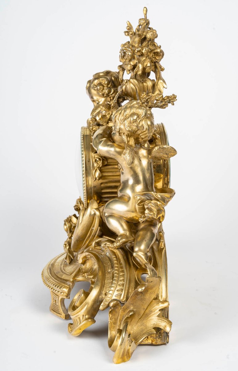 Neo-louis XV Gilt Bronze Clock With Spring Genies. Circa 1880-photo-5