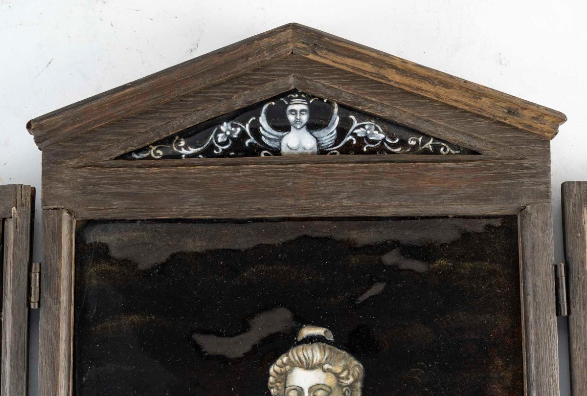 Limoges (emaux De )- Vénus Et l'Amour. Triptyque Néo-renaissance, XIXe-photo-1