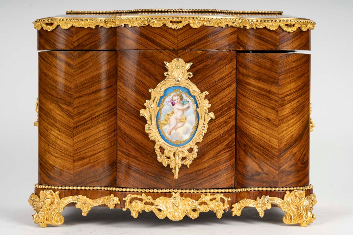 Tahan (attributed To) - Rosewood And Porcelain Plaque Liqueur Box, Circa 1860-photo-2
